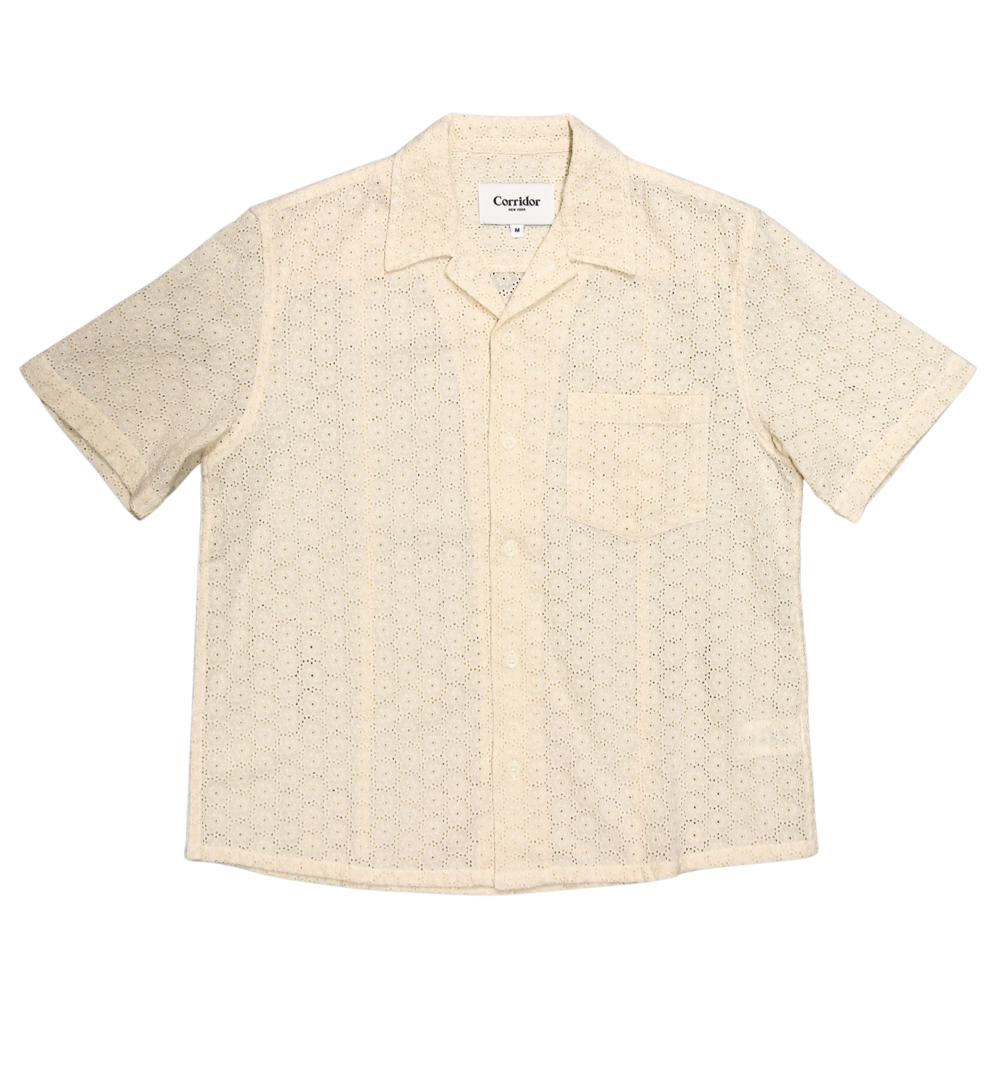 FLORAL EYELET SHORT SLEEVE SHIRT