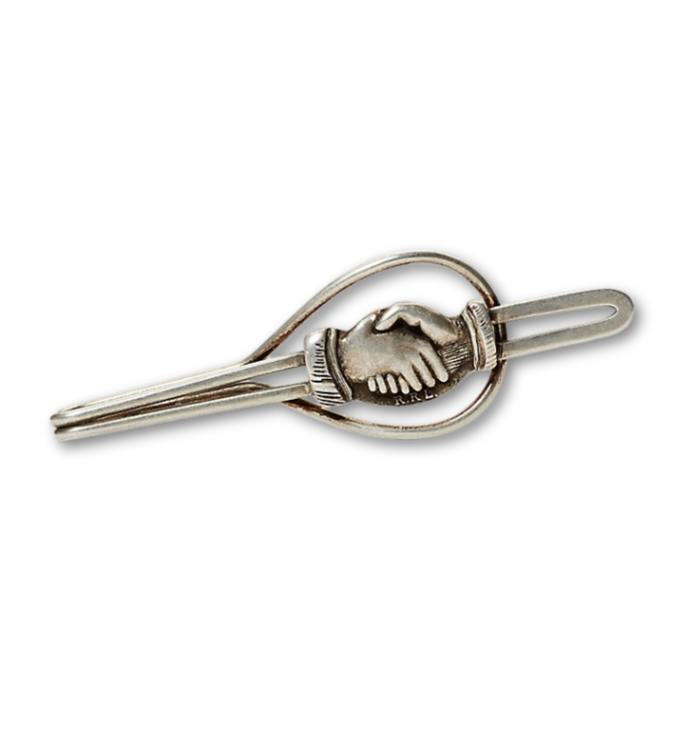 STERLING SHAKING HANDS TIE CLIP