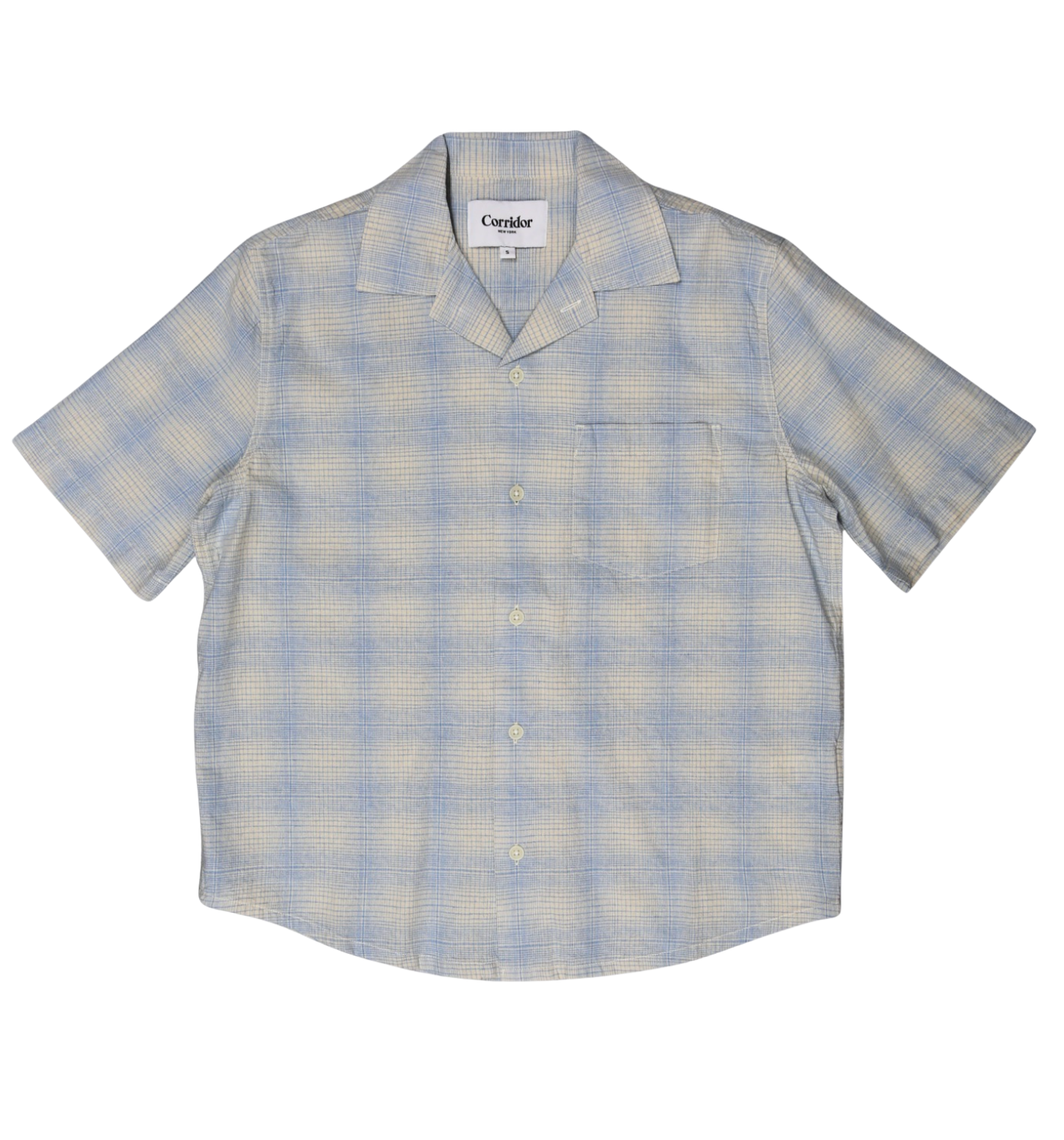 LINEN BLEND PLAID CAMP SHIRT