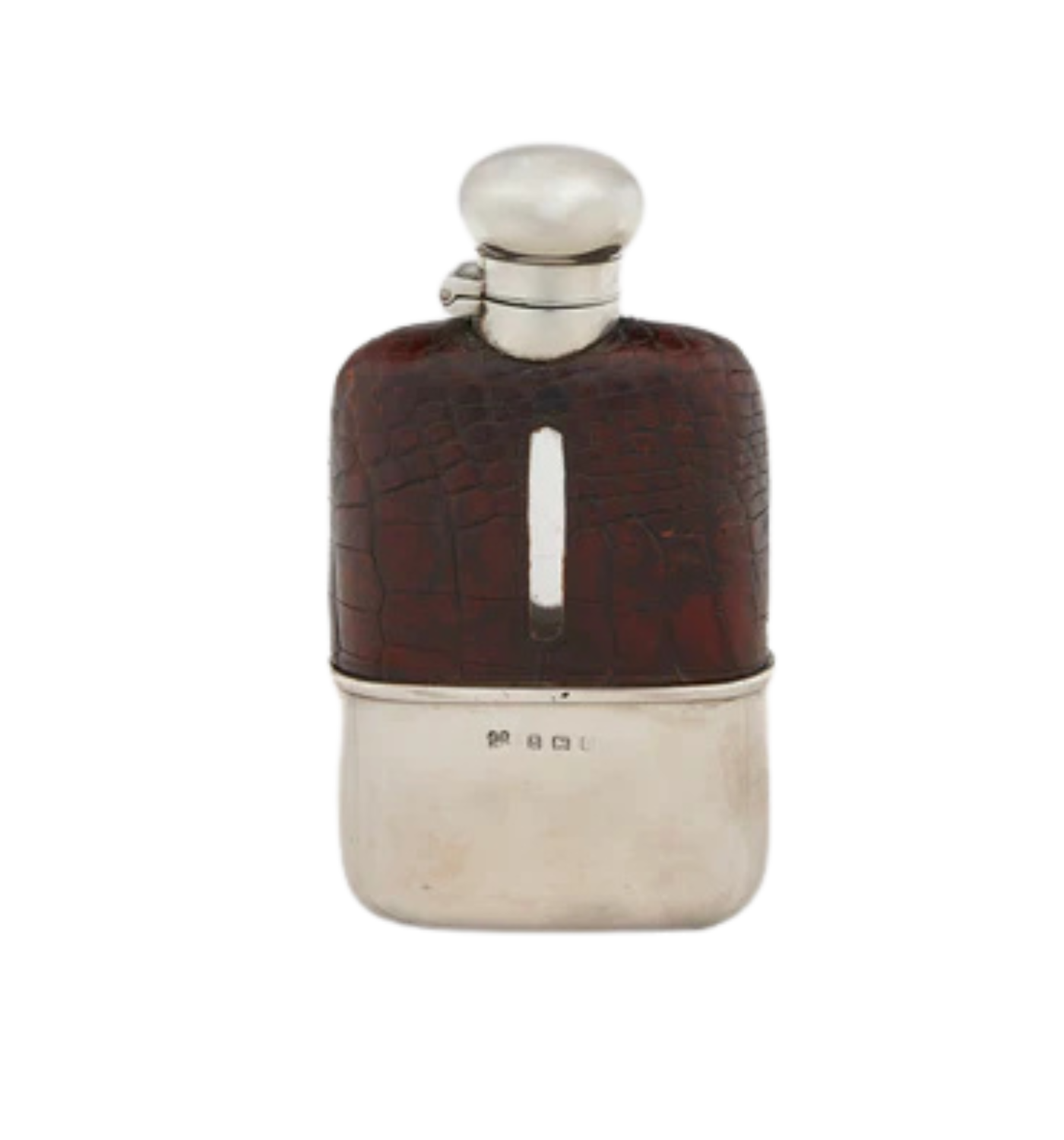 STERLING SILVER AND ALLIGATOR FLASK WITH CUP