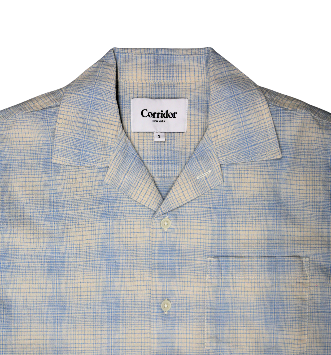 LINEN BLEND PLAID CAMP SHIRT